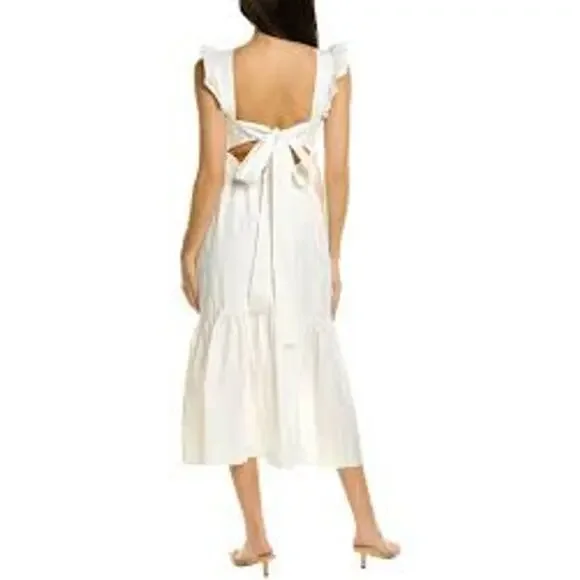 O.P.T Passion Midi Dress White Poplin Ruffle Apron Size Medium M Prairie Cottage - Picture 2 of 9